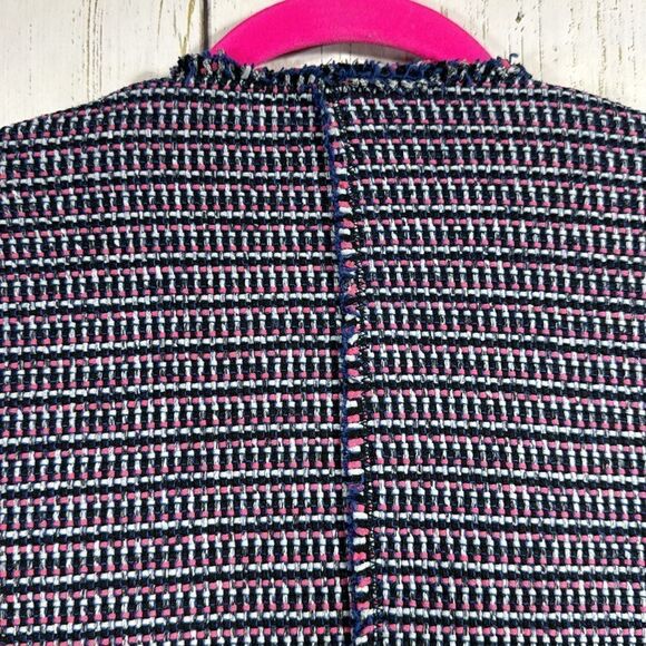 Rebecca Taylor Tweed Moto Jacket Navy Pink Zip Front Blazer Size 2 Preppy Office - Picture 13 of 16